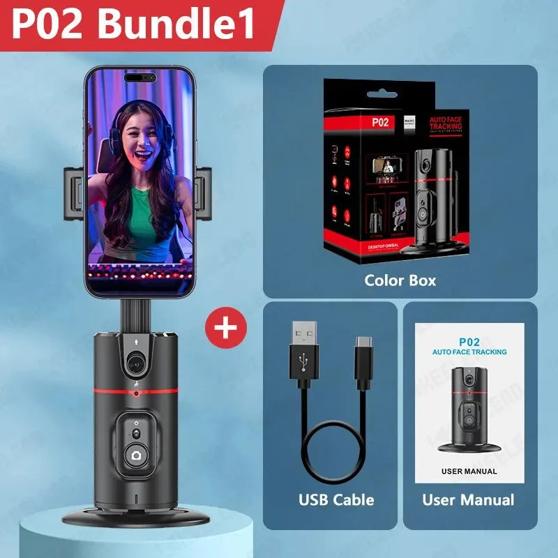 P02 Auto Face Tracking Stand 360° Rotation Phone Holder Desktop Following Gimbal Stabilizer for Smartphone Live Vlogging Video