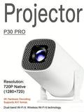 Ourdoor Smart P30PRO Mini Projector Linux System WiFi6 BT 5.0 Support 4K 1280*720P Smart Home Cinema Outdoor Portable Projector